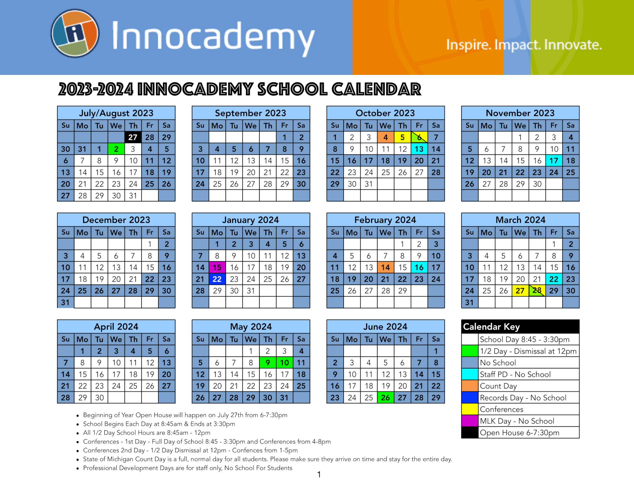 Calendar Innocademy